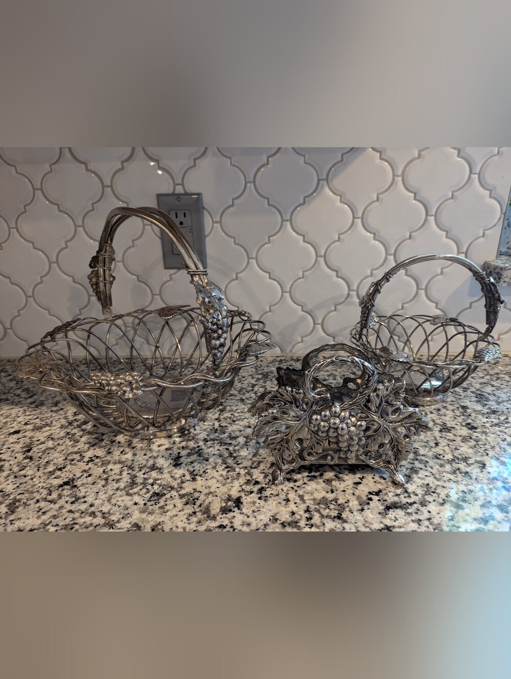 Vintage Godinger Silver plated grape baskets and napkin holder